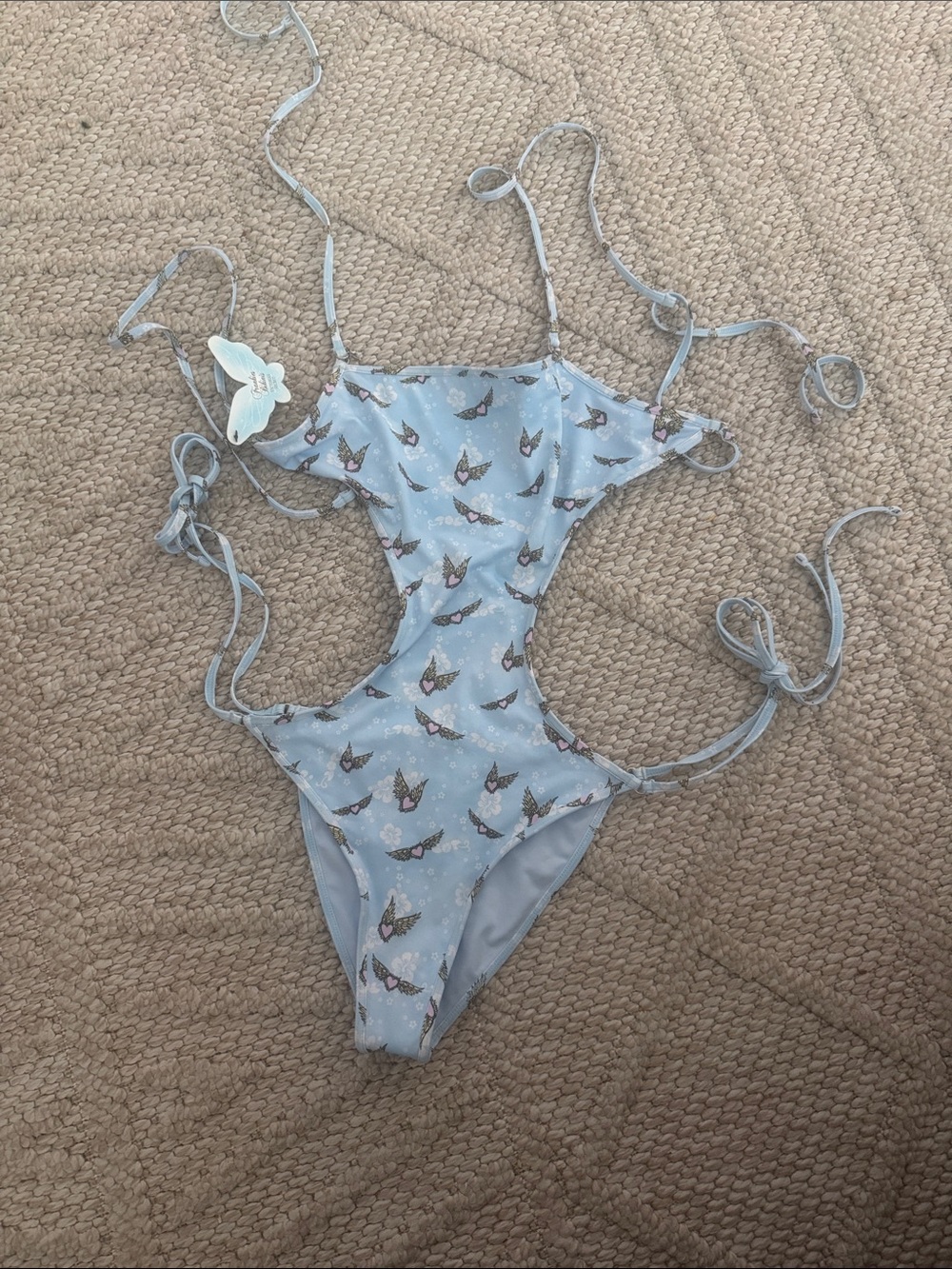 Frankie's Bikinis Light Blue Butterfly Cutout One-Piece Swim